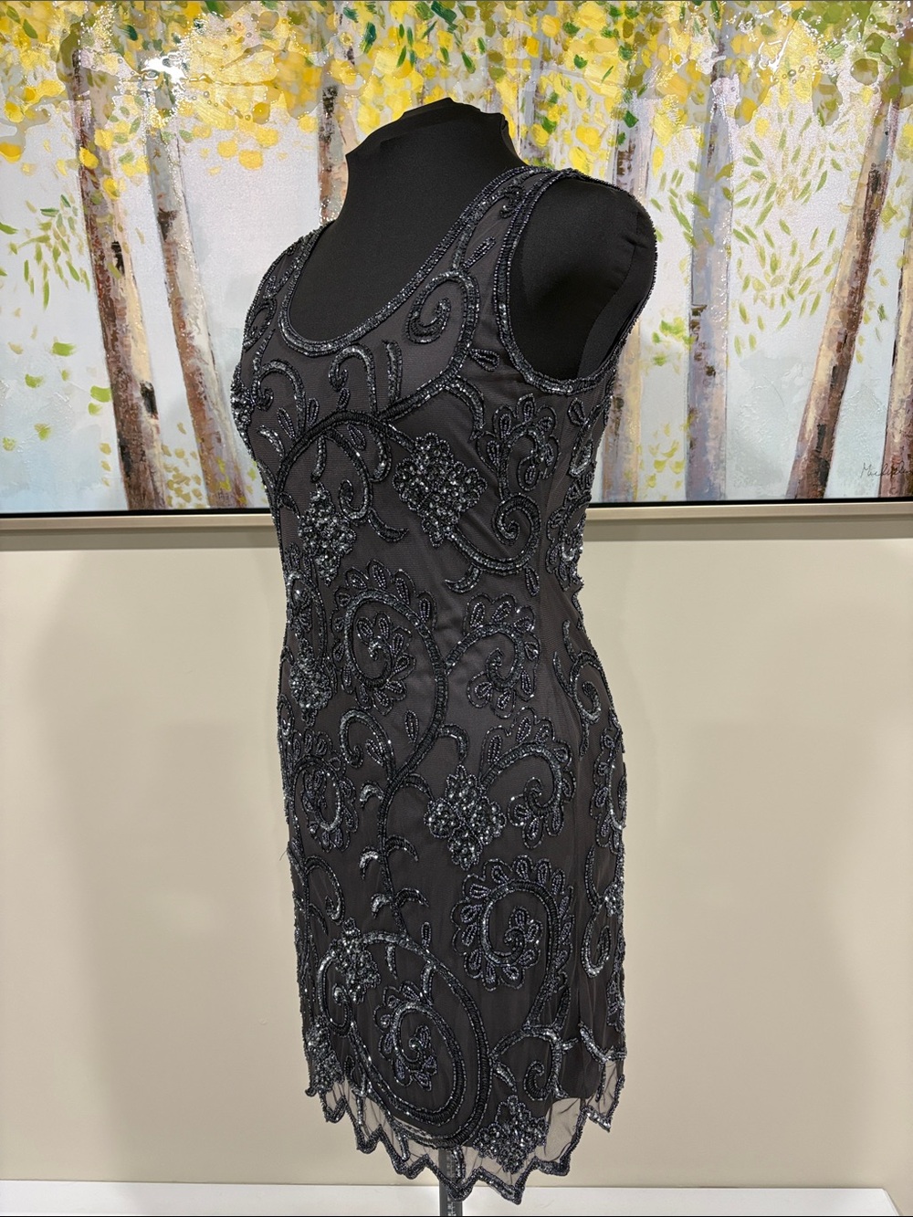 Embellished Black Beaded Sleeveless Flapper Cocktail Dress - Picture 2 of 16